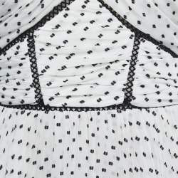 Pre Owned Self-Portrait White Polka-Dot Chiffon Pleated Midi Dress S