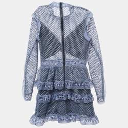 Pre Owned Self-Portrait Blue Guipure Lace Tiered Mini Dress S