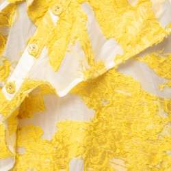Pre Owned Self-Portrait Yellow Floral Embroidered Mesh Ruffled Top S
