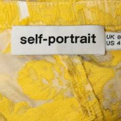 Pre Owned Self-Portrait Yellow Floral Embroidered Mesh Ruffled Top S