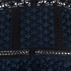 Pre Owned Self-Portrait Navy Blue Star Lace High-Neck Ruffled Mini Dress M