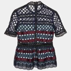 Self-Portrait Navy Blue Hexagonal Guipure Lace Top M