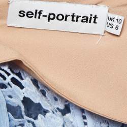 Pre Owned Self-Portrait Light Blue Floral Guipure Peplum Top M