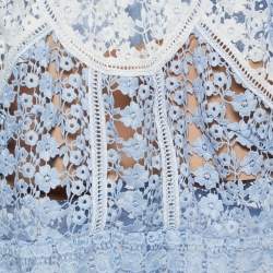 Pre Owned Self-Portrait Light Blue Floral Guipure Peplum Top M