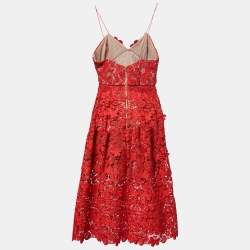 Pre Owned Self-Portrait Red Floral Guipure Lace Midi Dress M