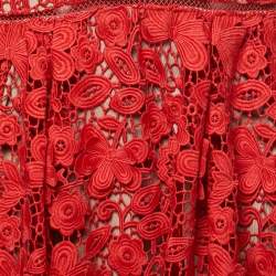 Pre Owned Self-Portrait Red Floral Guipure Lace Midi Dress M