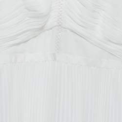 Pre Owned Self-Portrait White Chiffon Lace Trimmed Pleated Midi Dress M