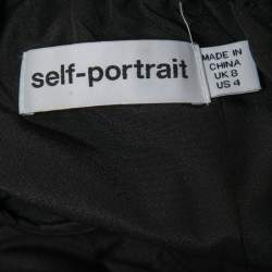 Pre Owned Self-Portrait Black Crepe Embellished Puff-Sleeve Maxi Dress S