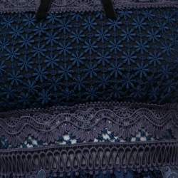 Pre Owned Self-Portrait Blue Floral Guipure Lace Peplum Top S