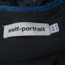 Pre Owned Self-Portrait Blue Floral Guipure Lace Peplum Top S