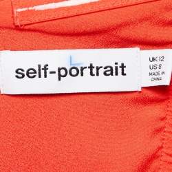 Pre Owned Self-Portrait Orange Chiffon Plisse Cold Shoulder Dress M