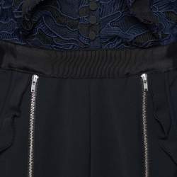 Self-Portrait Navy Blue Guipure Lace & Black Crepe Cold Shoulder Jumpsuit M