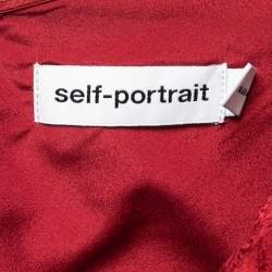 Pre Owned Self-Portrait Red Textured Crepe Belted Off Shoulder Midi Dress M