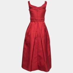 Pre Owned Self-Portrait Red Textured Crepe Belted Off Shoulder Midi Dress M