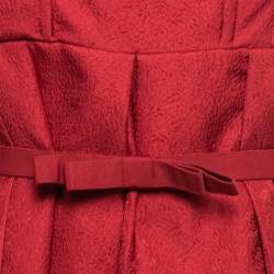 Pre Owned Self-Portrait Red Textured Crepe Belted Off Shoulder Midi Dress M