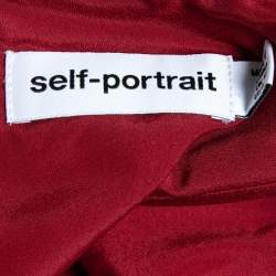 Pre Owned Self-Portrait Red Textured Crepe Belted Off Shoulder Midi Dress M