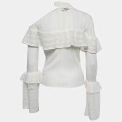 Self-Portrait White Open Knit Ruffled Cutout Detail Pullover S