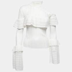 Self-Portrait White Open Knit Ruffled Cutout Detail Pullover S