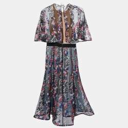 Self-Portrait Black/Blue Embroidered Lace Midi Dress L