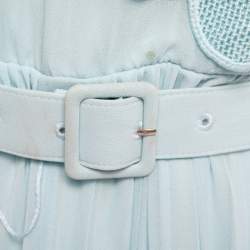 Self-Portrait Light Blue Chiffon Lace Trimmed Bow Detail Belted Maxi Dress S