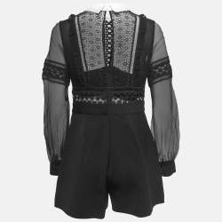 Self-Portrait Black Crepe Lace Trimmed Full Sleeve Playsuit M