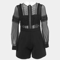 Self-Portrait Black Crepe Lace Trimmed Full Sleeve Playsuit M