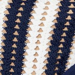Self-Portrait Navy Blue & White Crochet Knit One Shoulder Cut Out Detail Midi Dress M