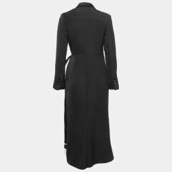 Self-Portrait Black Crepe Tailored Pleated Midi Dress S