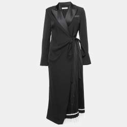Self-Portrait Black Crepe Tailored Pleated Midi Dress S