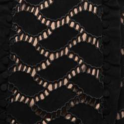Self-Portrait Black Suede & Lace Cutwork Slit Midi Dress S