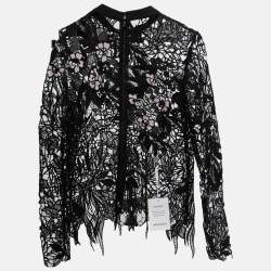 Self-Portrait Black Floral Lace High Neck Full Sleeve Top S