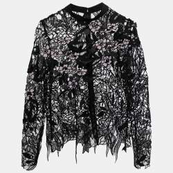 Self-Portrait Black Floral Lace High Neck Full Sleeve Top S