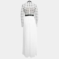 Pre Owned Self Portrait White/Black Crepe & Lace Pleated Maxi Dress S