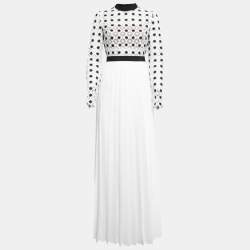 Pre Owned Self Portrait White/Black Crepe & Lace Pleated Maxi Dress S