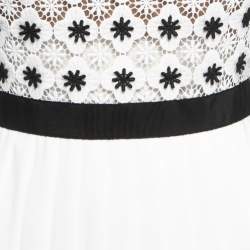 Pre Owned Self Portrait White/Black Crepe & Lace Pleated Maxi Dress S