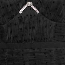 Self-Portrait Black Polka Dotted Tulle Crystal Embellished V-Neck Mini Dress M