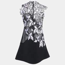Pre Owned Self-Portrait Black Floral Guipure Lace & Crepe Sleeveless Dress M