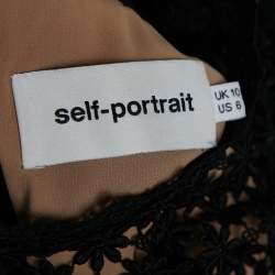 Pre Owned Self-Portrait Black Guipure Lace & Crepe Long Sleeve Midi Dress M