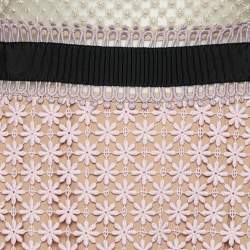 Pre Owned Self-Portrait Pink Guipure Lace Off Shoulder Midi Dress M