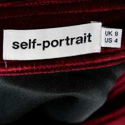 Pre Owned Self-Portrait Burgundy Velvet Ruffled Mini Skirt S