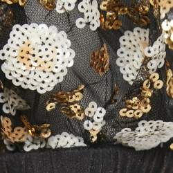 Pre Owned Self-Portrait Black Sequined Tulle Tiered Midi Dress M