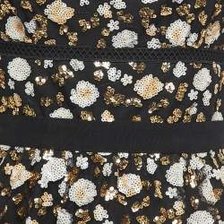 Pre Owned Self-Portrait Black Sequined Tulle Tiered Midi Dress M