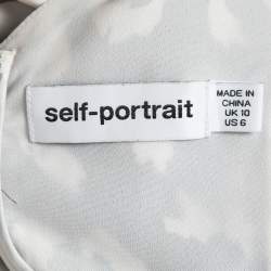 Pre Owned Self-Portrait Black-White Leopard Print Crepe De Chine Lace Trim Wrap Dress M