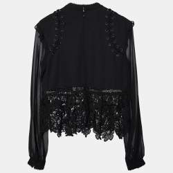 Self-Portrait Black Lace & Chiffon Top M