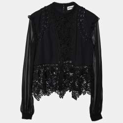 Self-Portrait Black Lace & Chiffon Top M