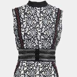 Pre Owned Self-Portrait Black/White Guipure Lace Sleeveless Midi Dress M