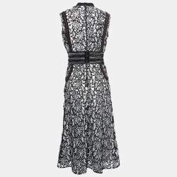 Pre Owned Self-Portrait Black/White Guipure Lace Sleeveless Midi Dress M