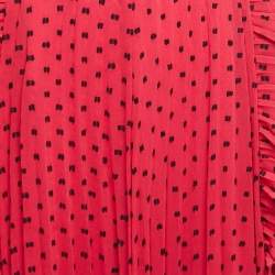 Pre Owned Self-Portrait Pink Dotted Chiffon Ruffled Sleeveless Midi Dress M