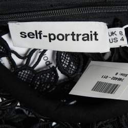 Pre Owned Self-Portrait Black Floral Lace Asymmetrical Midi Dress S