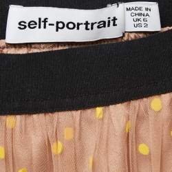 Self-Portrait Beige/Yellow Dotted Tulle Lace Trimmed Elasticized Waist Midi Skirt S